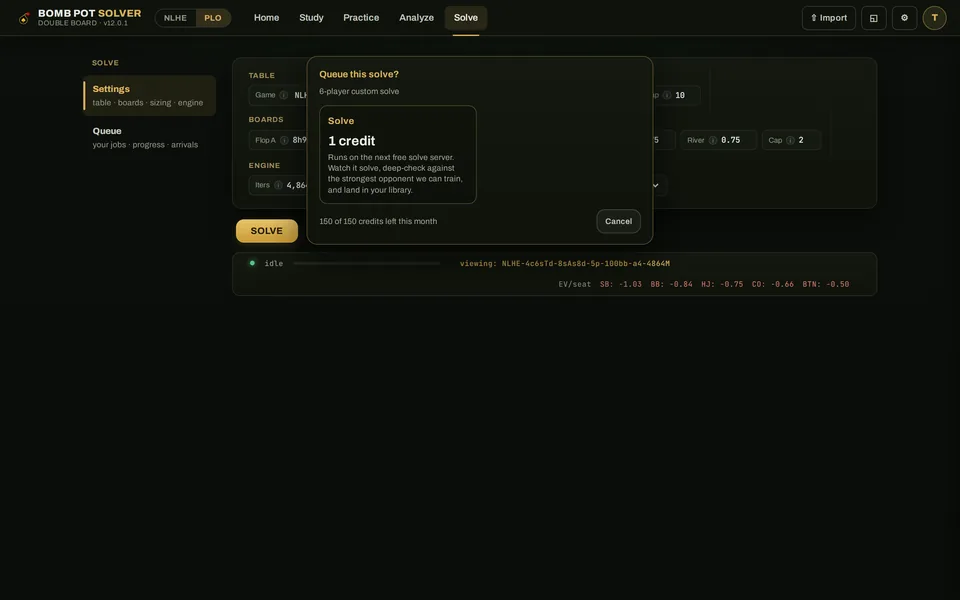 Custom solves: set up your own spot and see the price in credits before anything is charged